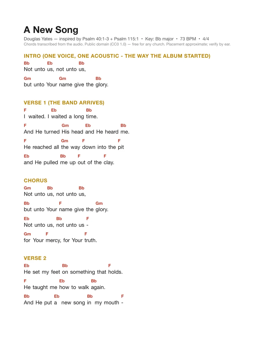 First page of the A New Song chord chart