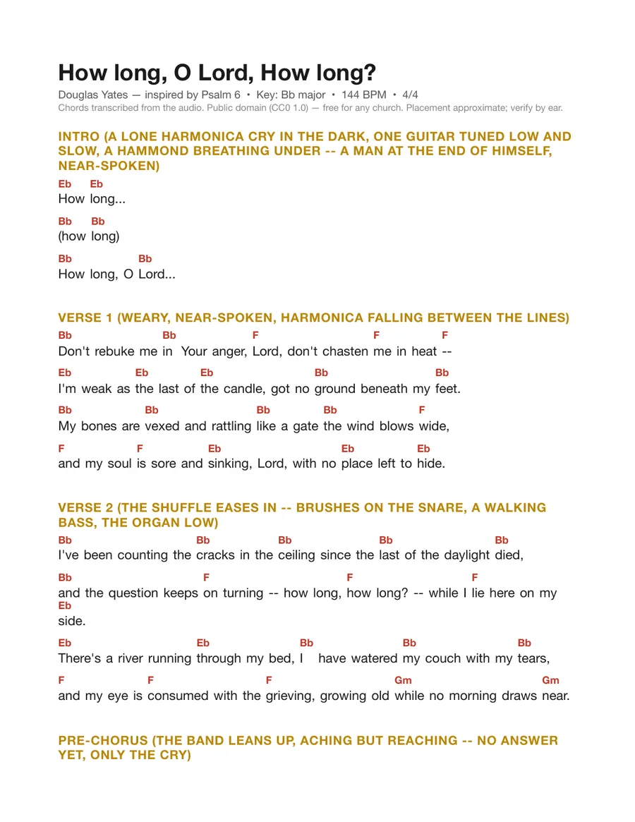 First page of the How long, O Lord, How long? chord chart