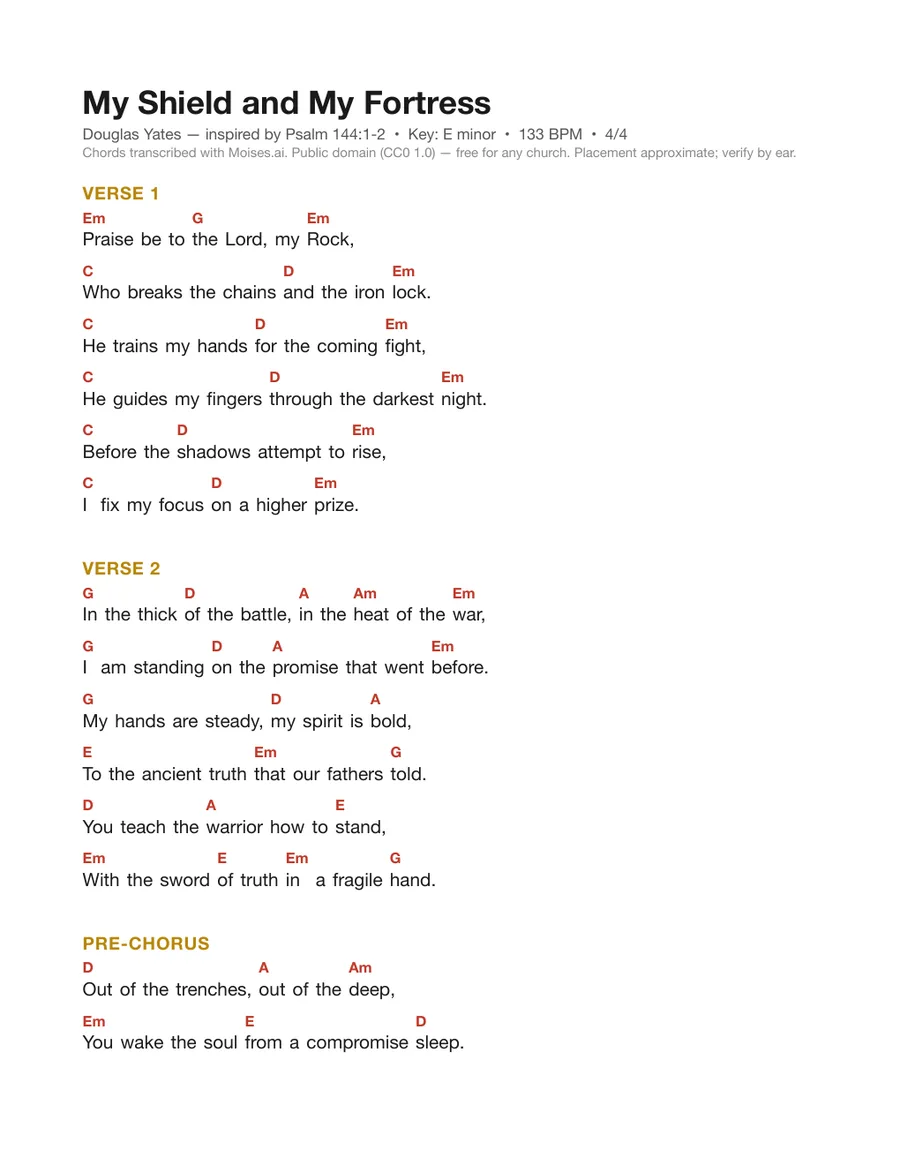 First page of the My Shield and My Fortress chord chart