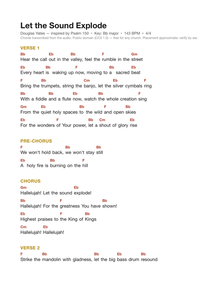 First page of the Let the Sound Explode chord chart