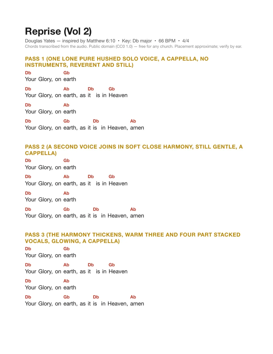 First page of the Reprise (Vol 2) chord chart