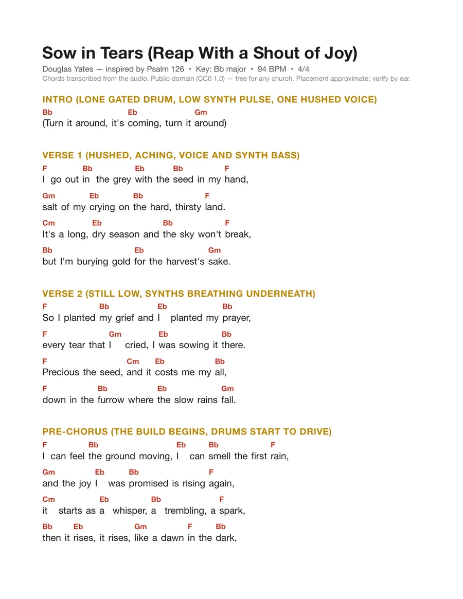 First page of the Sow in Tears (Reap With a Shout of Joy) chord chart