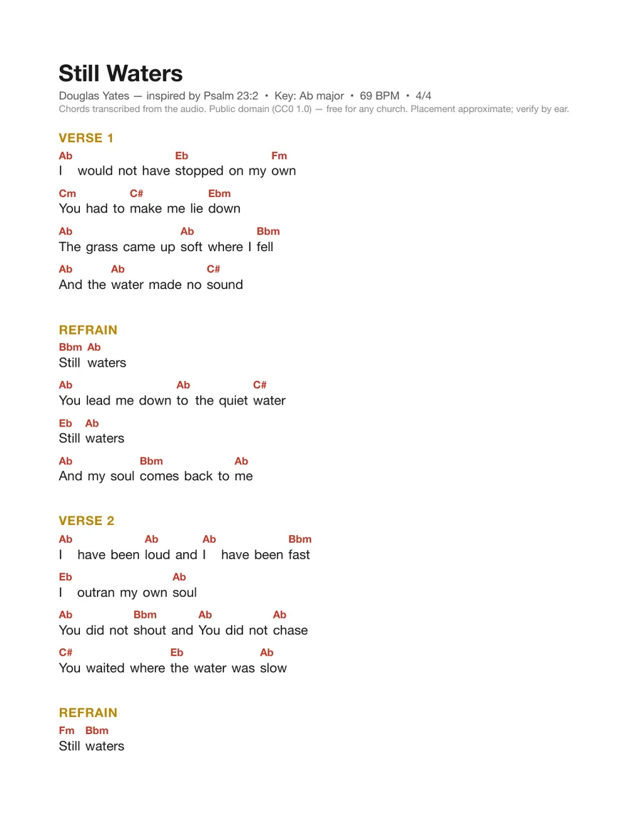 First page of the Still Waters chord chart