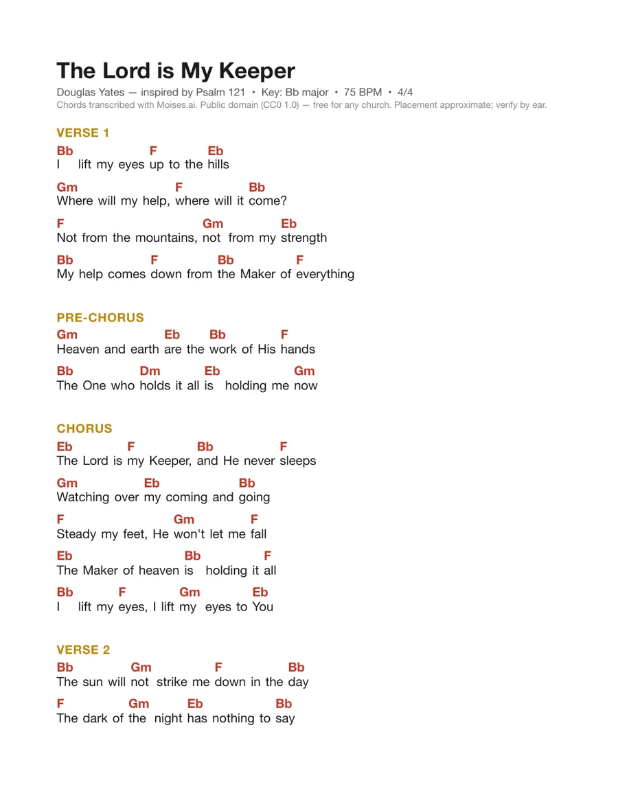 First page of the The Lord is My Keeper chord chart