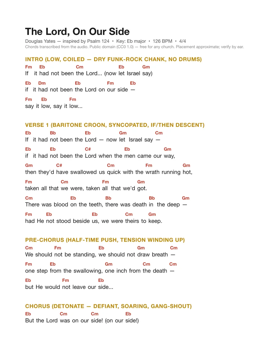 First page of the The Lord, On Our Side chord chart