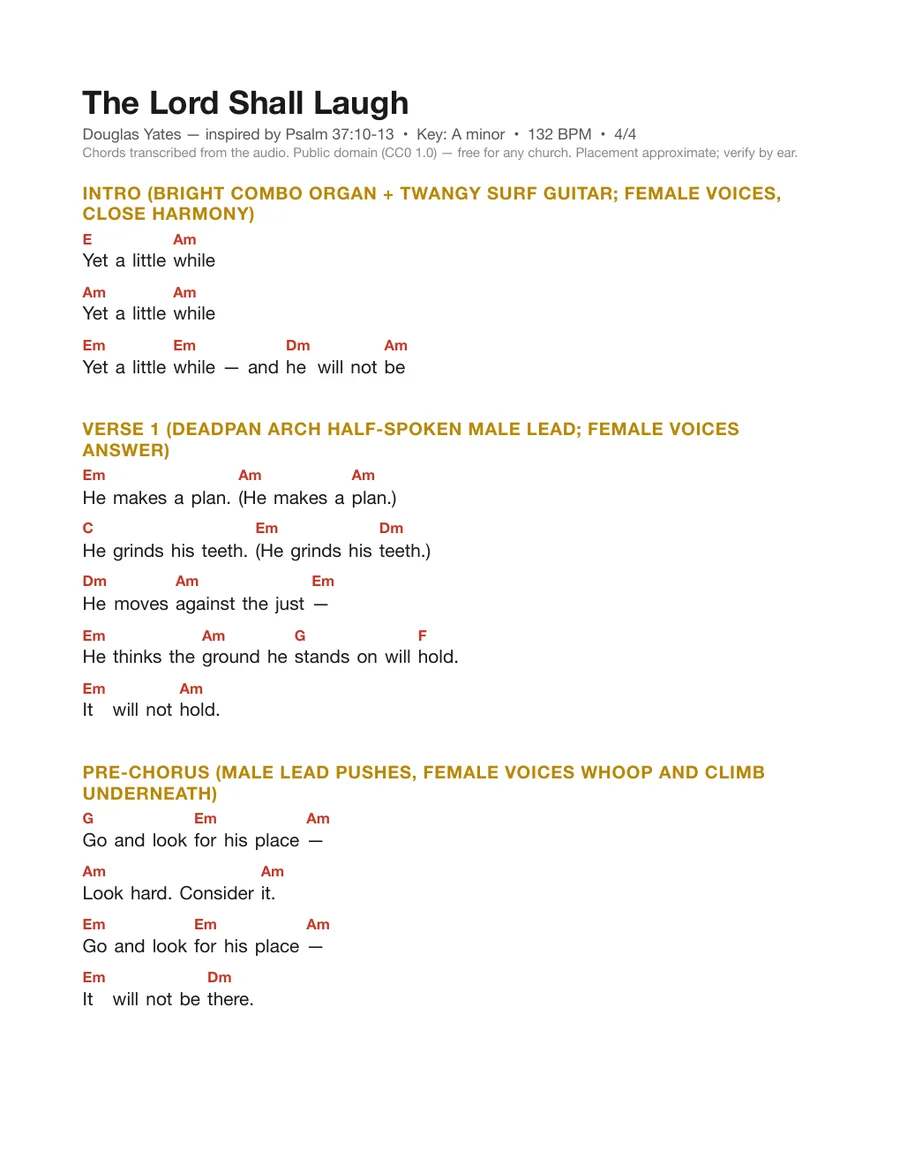 First page of the The Lord Shall Laugh chord chart