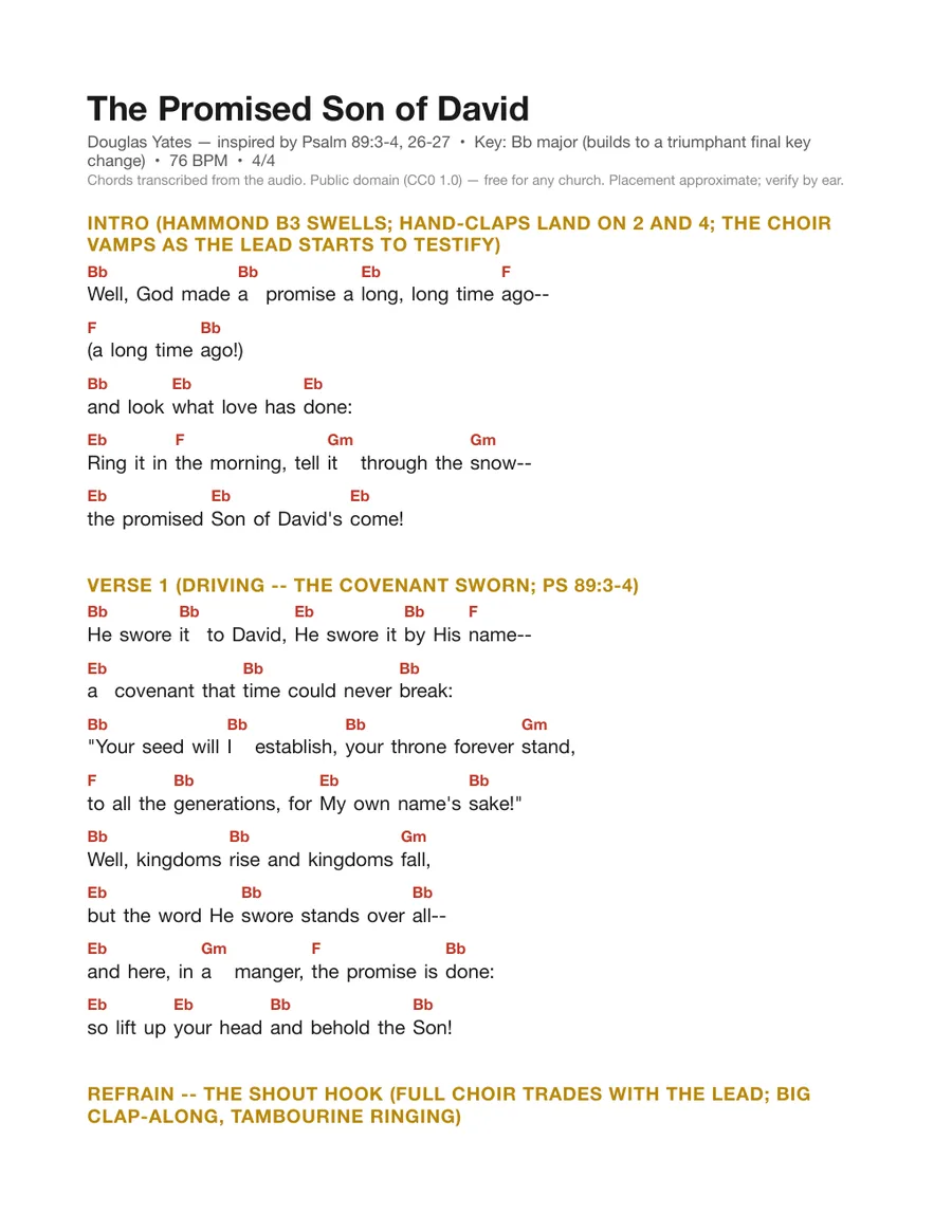First page of the The Promised Son of David chord chart