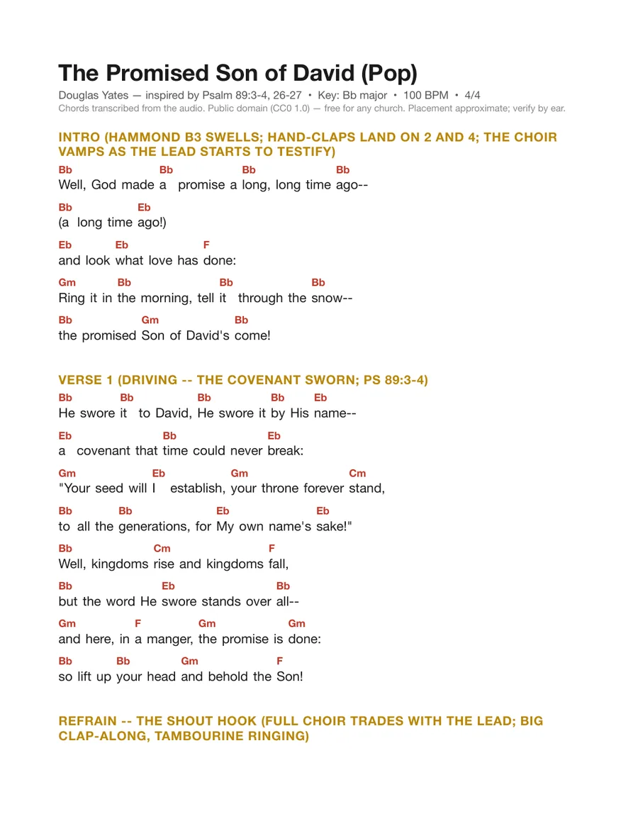 First page of the The Promised Son of David (Pop) chord chart