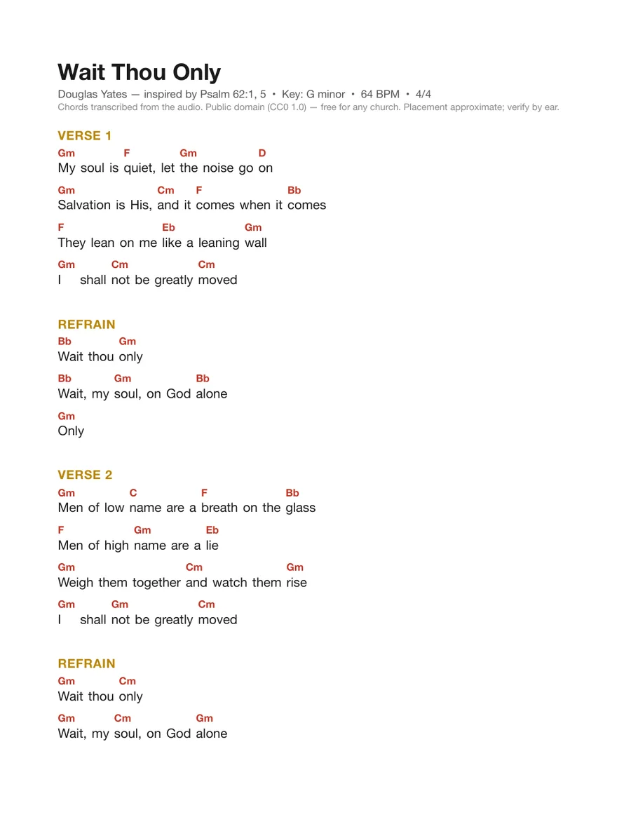 First page of the Wait Thou Only chord chart