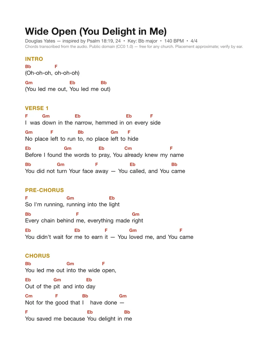 First page of the Wide Open (You Delight in Me) chord chart