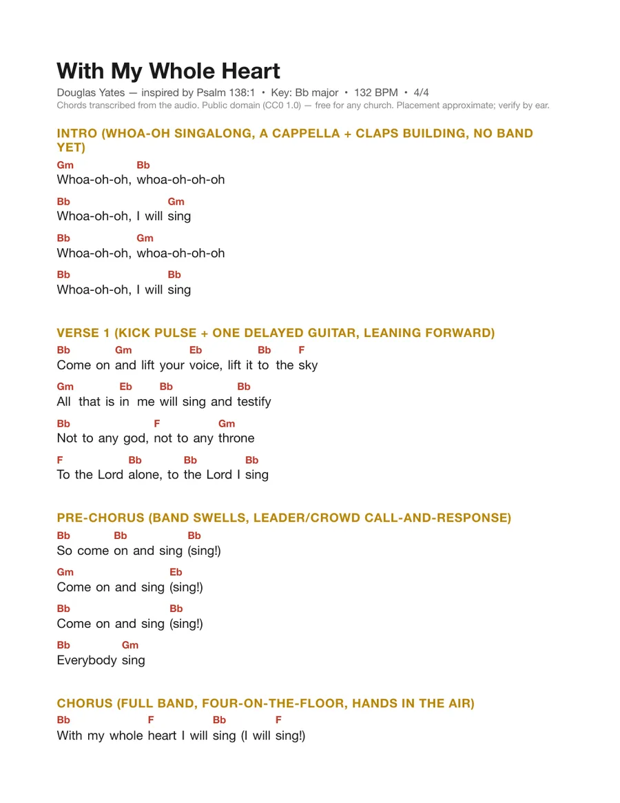 First page of the With My Whole Heart chord chart